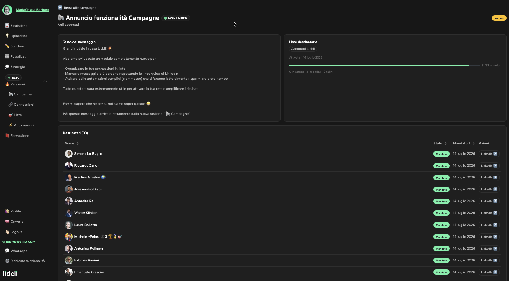 Dashboard Relazioni di Liddi